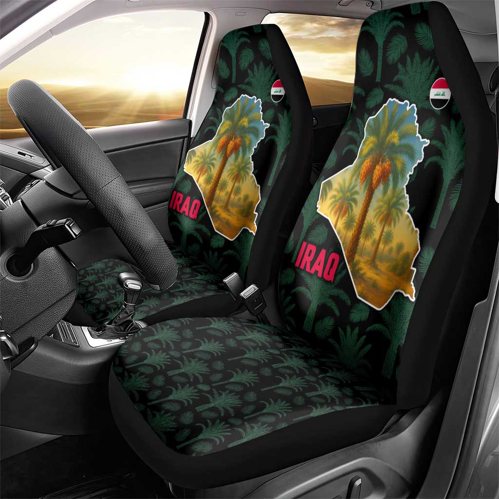 Iraq Car Seat Cover with Palm Tree Landscape and Map Silhouette Design - Wonder Print Shop