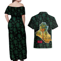Iraq Couples Matching Off Shoulder Maxi Dress and Hawaiian Shirt with Palm Tree Landscape and Map Silhouette Design - Wonder Print Shop