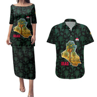 Iraq Couples Matching Puletasi and Hawaiian Shirt with Palm Tree Landscape and Map Silhouette Design - Wonder Print Shop