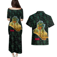 Iraq Couples Matching Puletasi and Hawaiian Shirt with Palm Tree Landscape and Map Silhouette Design - Wonder Print Shop