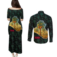 Iraq Couples Matching Puletasi and Long Sleeve Button Shirt with Palm Tree Landscape and Map Silhouette Design - Wonder Print Shop