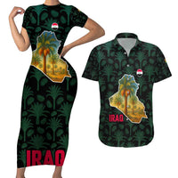 Iraq Couples Matching Short Sleeve Bodycon Dress and Hawaiian Shirt with Palm Tree Landscape and Map Silhouette Design - Wonder Print Shop