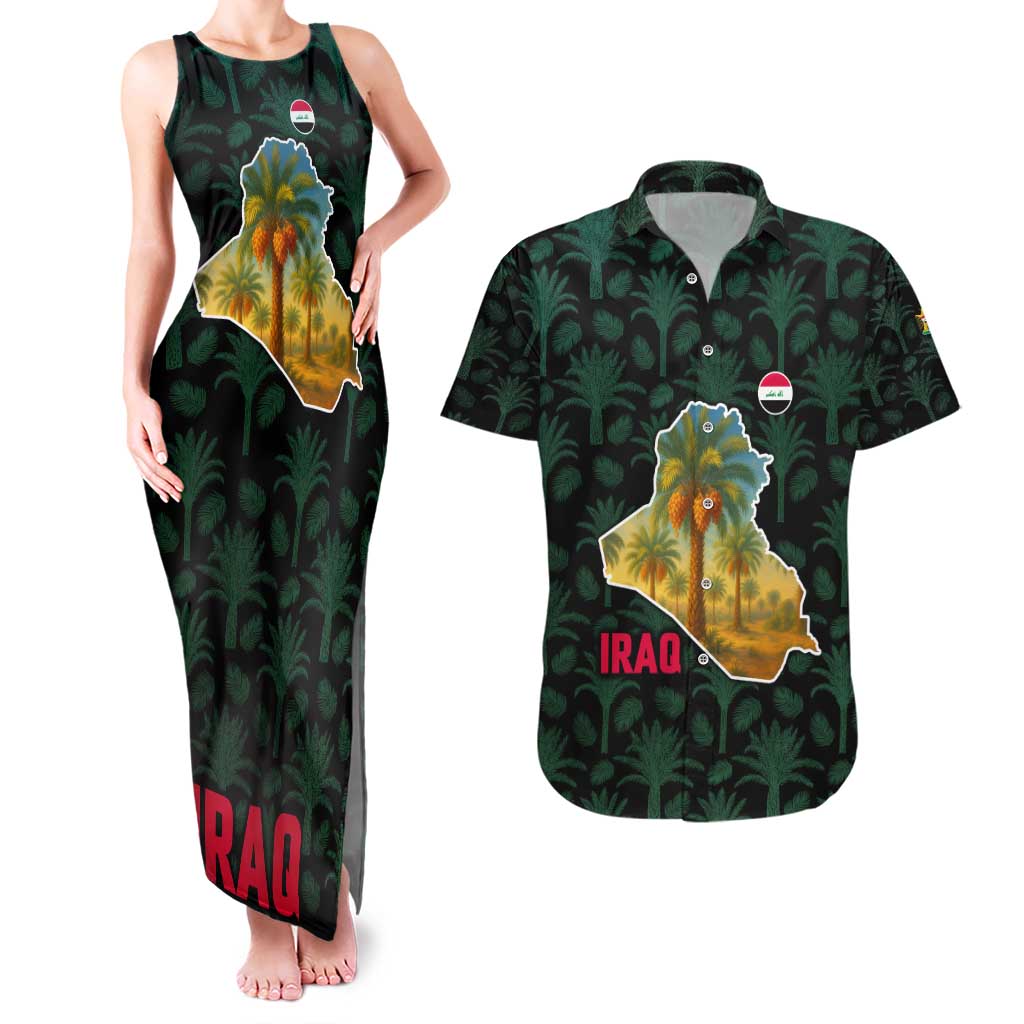 Iraq Couples Matching Tank Maxi Dress and Hawaiian Shirt with Palm Tree Landscape and Map Silhouette Design - Wonder Print Shop