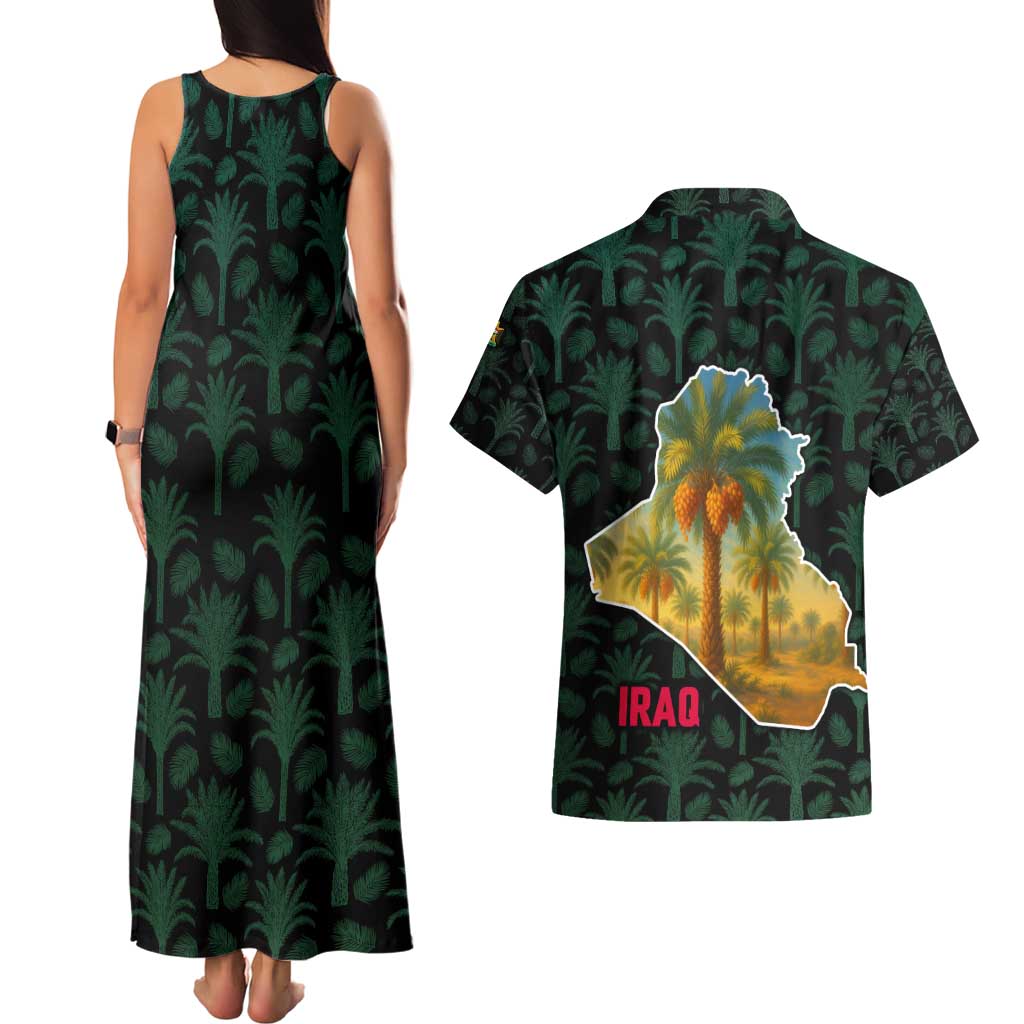 Iraq Couples Matching Tank Maxi Dress and Hawaiian Shirt with Palm Tree Landscape and Map Silhouette Design - Wonder Print Shop