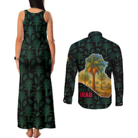 Iraq Couples Matching Tank Maxi Dress and Long Sleeve Button Shirt with Palm Tree Landscape and Map Silhouette Design - Wonder Print Shop