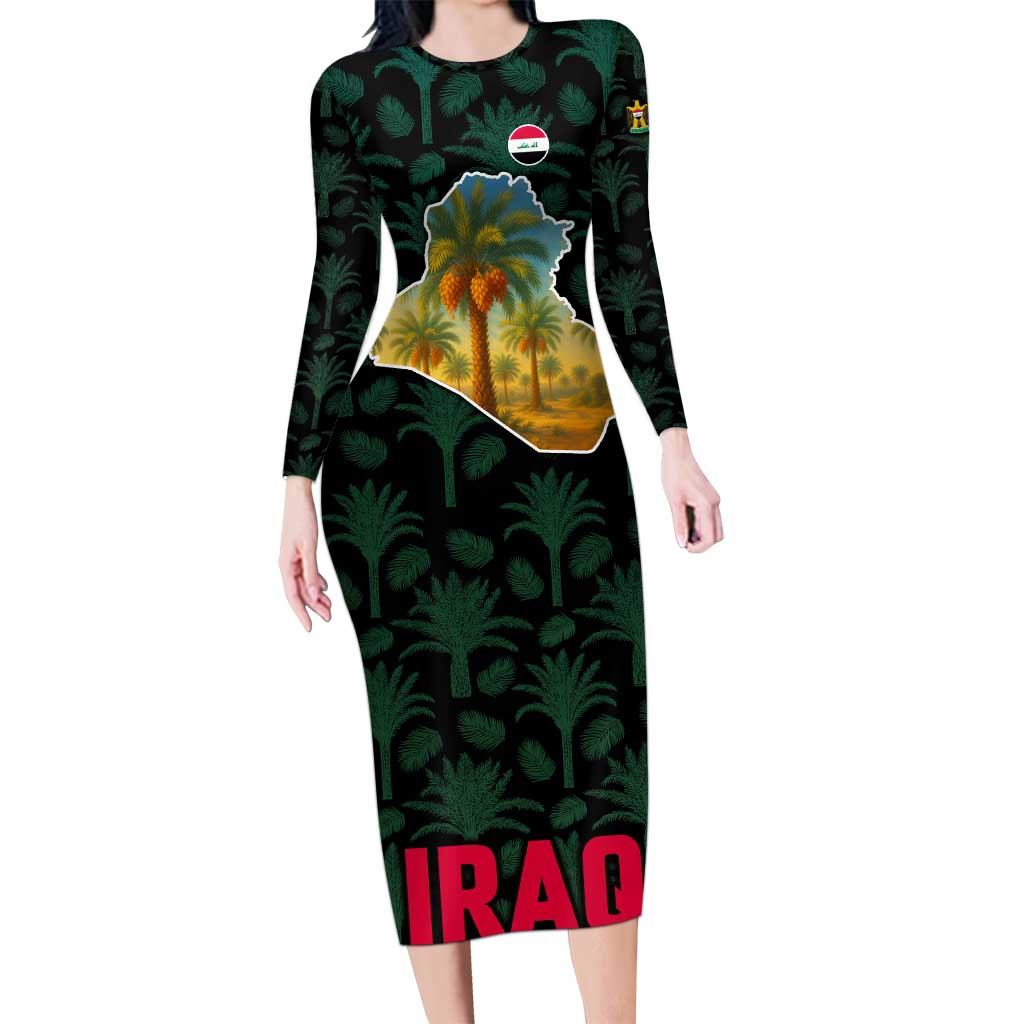 Iraq Family Matching Long Sleeve Bodycon Dress and Hawaiian Shirt with Palm Tree Landscape and Map Silhouette Design - Wonder Print Shop