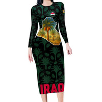 Iraq Family Matching Long Sleeve Bodycon Dress and Hawaiian Shirt with Palm Tree Landscape and Map Silhouette Design - Wonder Print Shop