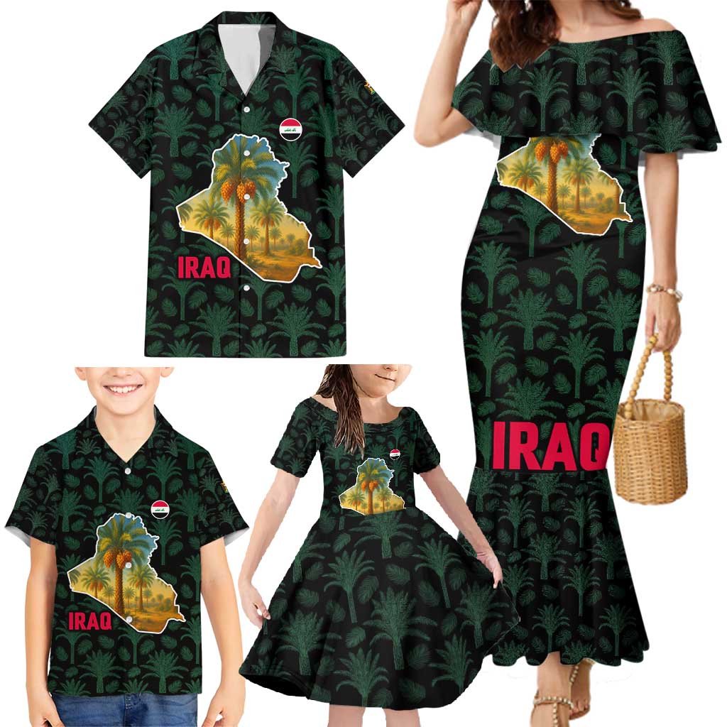 Iraq Family Matching Mermaid Dress and Hawaiian Shirt with Palm Tree Landscape and Map Silhouette Design - Wonder Print Shop