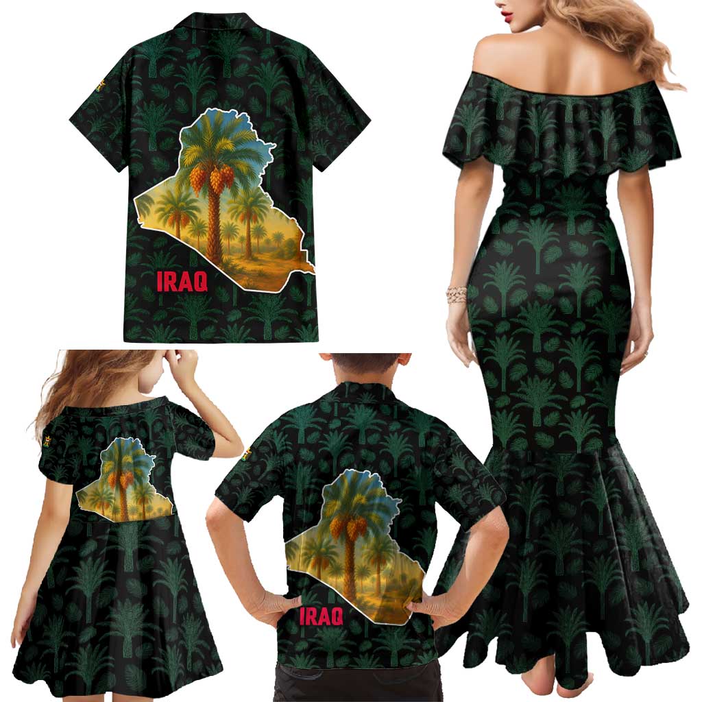 Iraq Family Matching Mermaid Dress and Hawaiian Shirt with Palm Tree Landscape and Map Silhouette Design - Wonder Print Shop