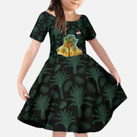Iraq Family Matching Off The Shoulder Long Sleeve Dress and Hawaiian Shirt with Palm Tree Landscape and Map Silhouette Design - Wonder Print Shop