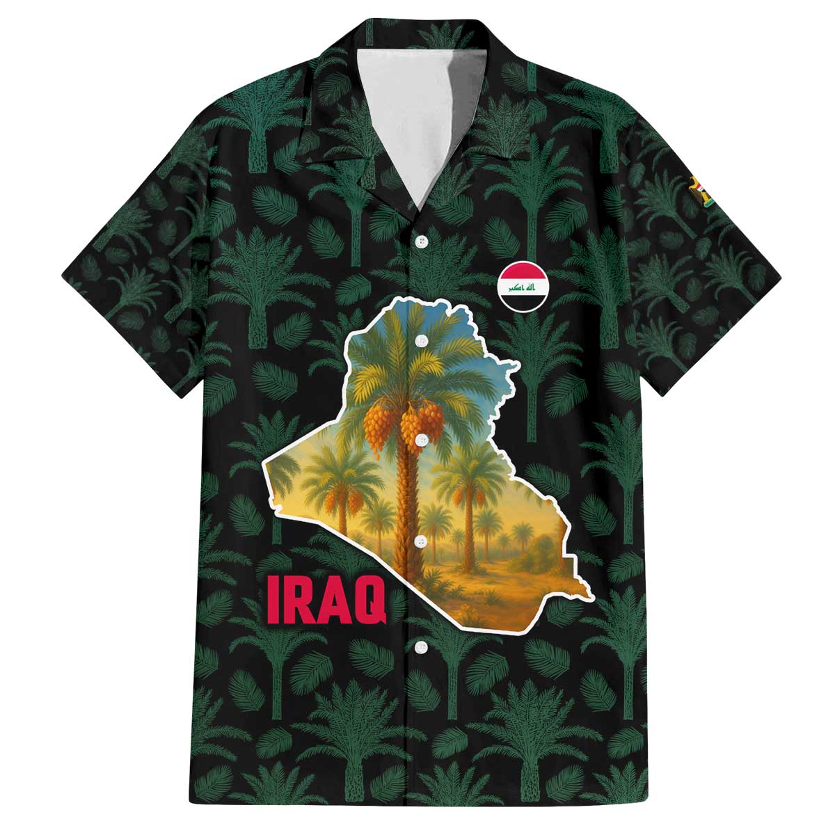 Iraq Family Matching Off The Shoulder Long Sleeve Dress and Hawaiian Shirt with Palm Tree Landscape and Map Silhouette Design - Wonder Print Shop