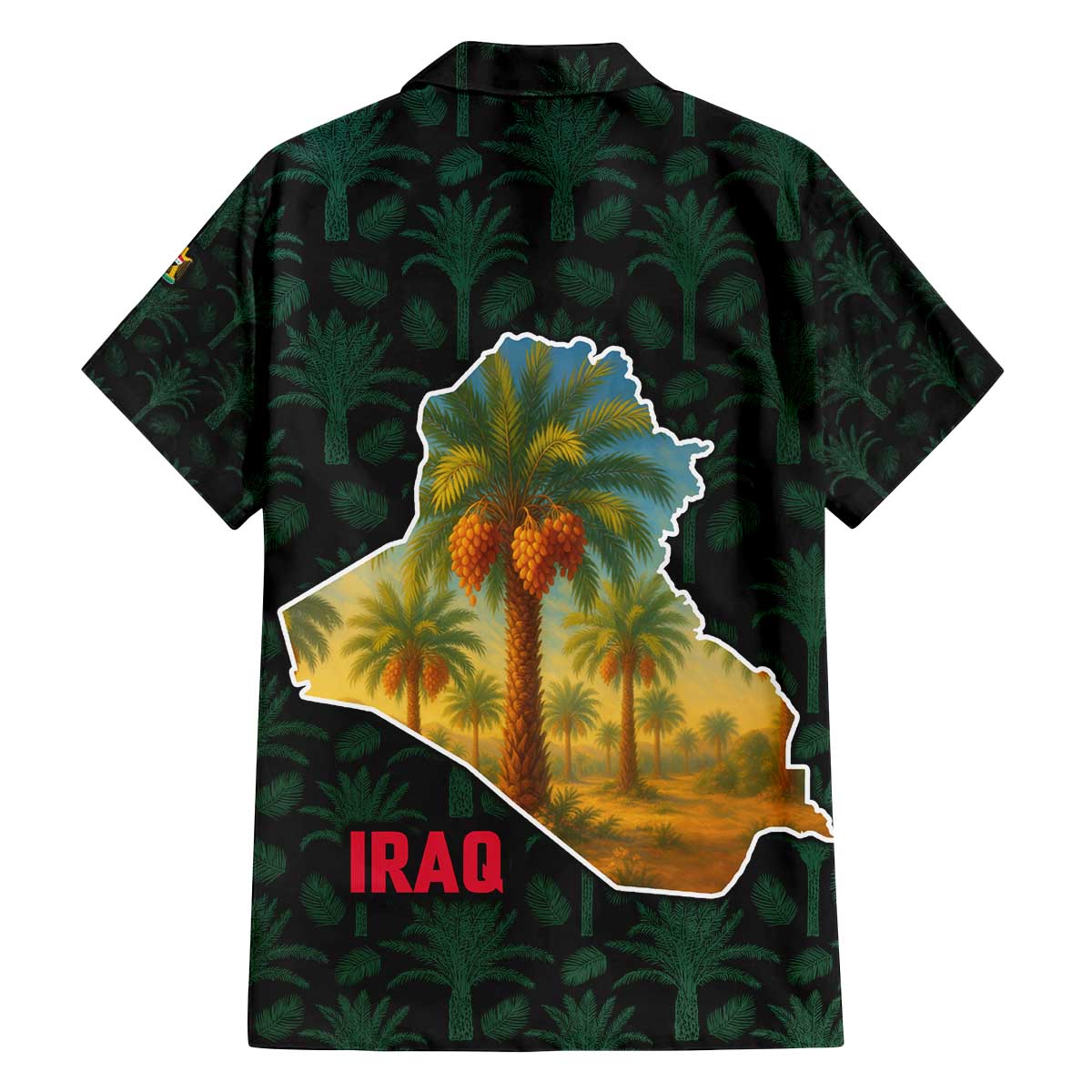 Iraq Family Matching Off The Shoulder Long Sleeve Dress and Hawaiian Shirt with Palm Tree Landscape and Map Silhouette Design - Wonder Print Shop