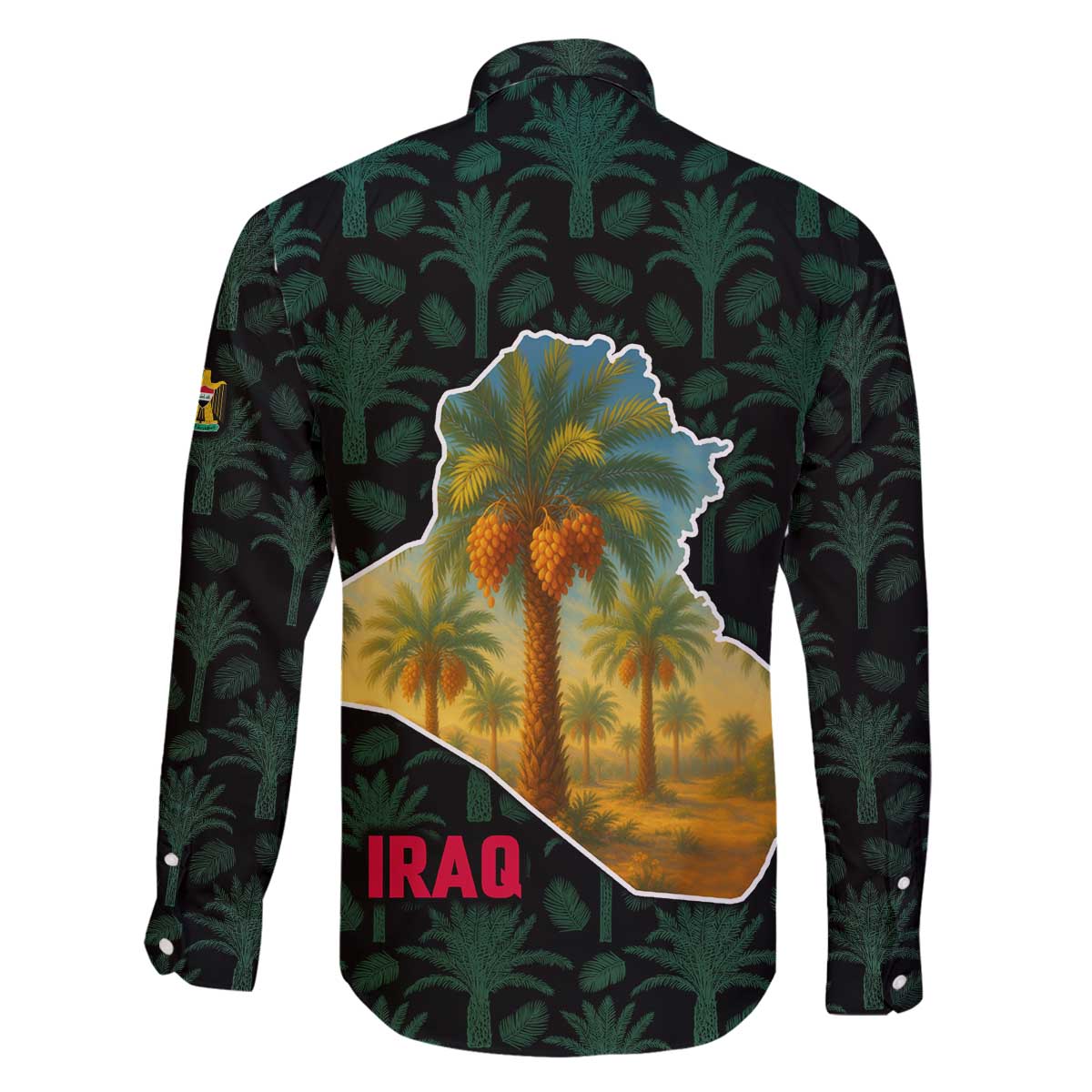 Iraq Family Matching Off The Shoulder Long Sleeve Dress and Hawaiian Shirt with Palm Tree Landscape and Map Silhouette Design - Wonder Print Shop