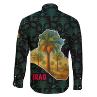Iraq Family Matching Off The Shoulder Long Sleeve Dress and Hawaiian Shirt with Palm Tree Landscape and Map Silhouette Design - Wonder Print Shop