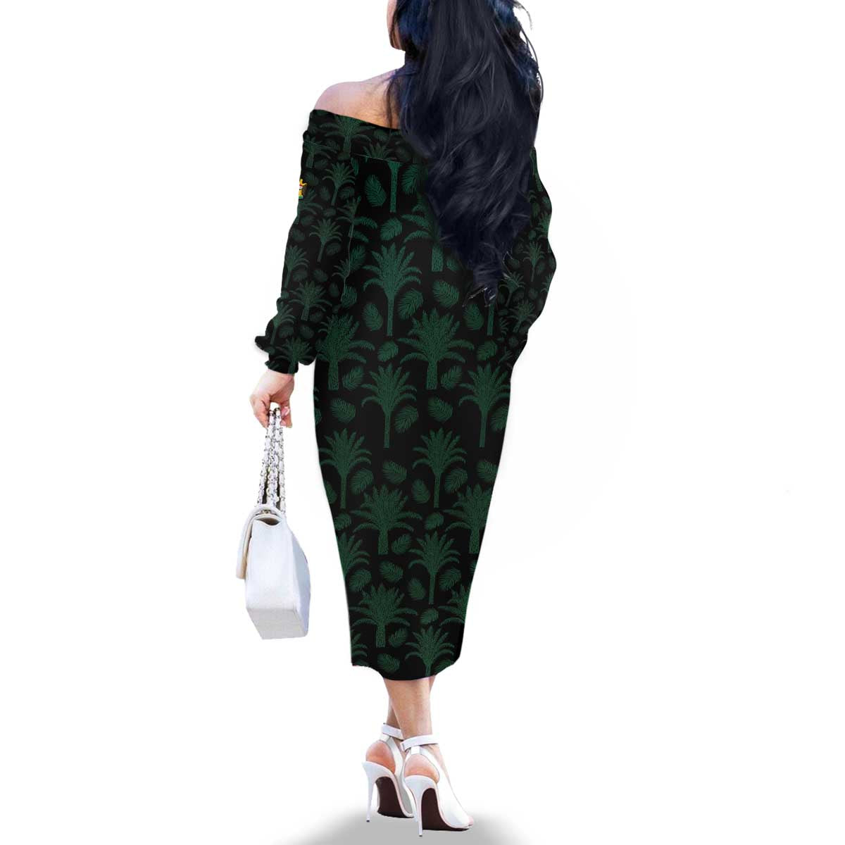 Iraq Family Matching Off The Shoulder Long Sleeve Dress and Hawaiian Shirt with Palm Tree Landscape and Map Silhouette Design - Wonder Print Shop