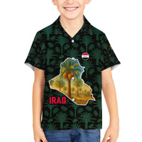 Iraq Family Matching Off The Shoulder Long Sleeve Dress and Hawaiian Shirt with Palm Tree Landscape and Map Silhouette Design - Wonder Print Shop