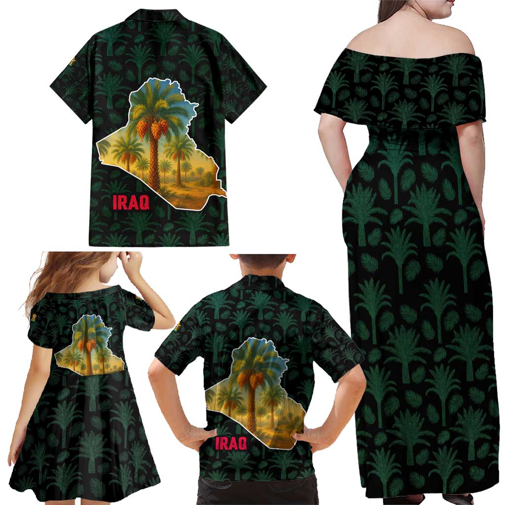 Iraq Family Matching Off Shoulder Maxi Dress and Hawaiian Shirt with Palm Tree Landscape and Map Silhouette Design - Wonder Print Shop