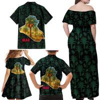 Iraq Family Matching Off Shoulder Maxi Dress and Hawaiian Shirt with Palm Tree Landscape and Map Silhouette Design - Wonder Print Shop