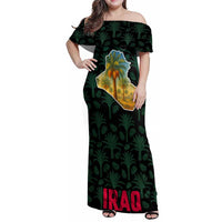Iraq Family Matching Off Shoulder Maxi Dress and Hawaiian Shirt with Palm Tree Landscape and Map Silhouette Design - Wonder Print Shop