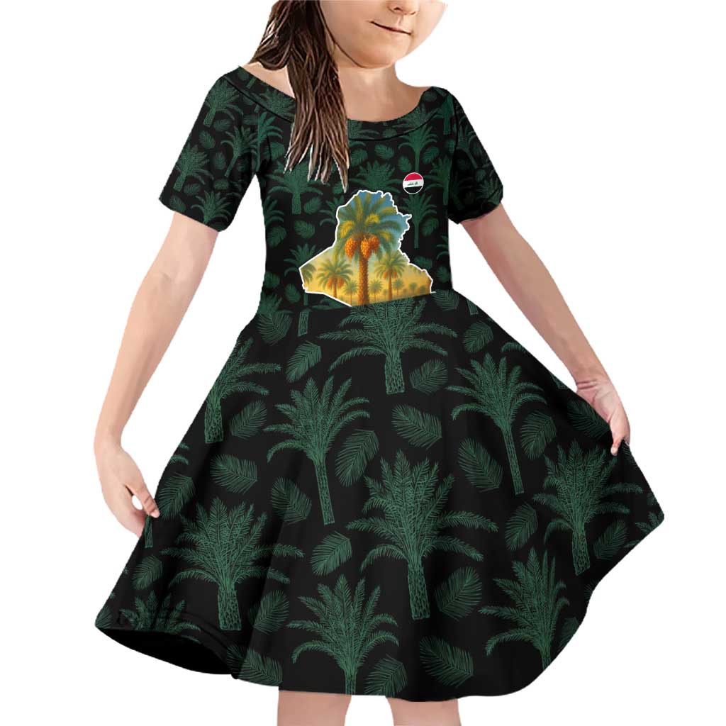 Iraq Family Matching Off Shoulder Short Dress and Hawaiian Shirt with Palm Tree Landscape and Map Silhouette Design - Wonder Print Shop