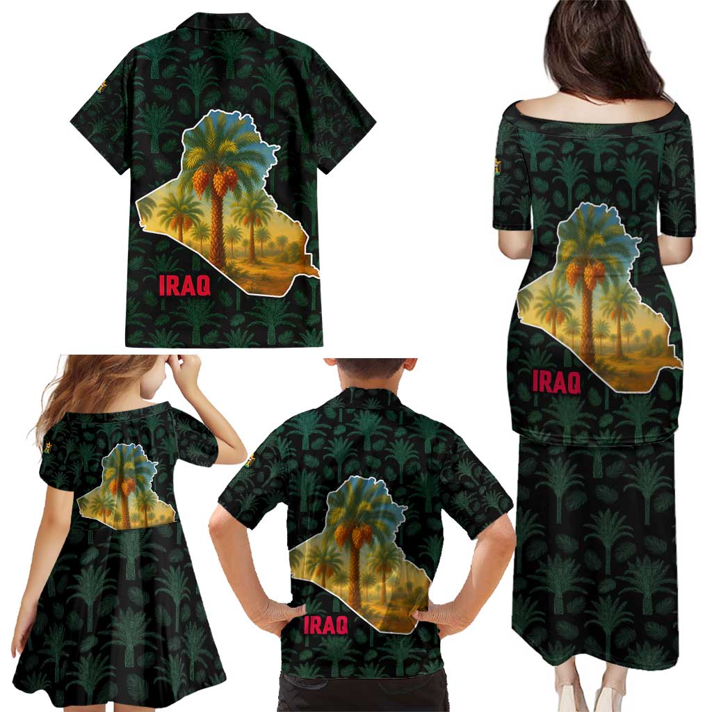 Iraq Family Matching Puletasi and Hawaiian Shirt with Palm Tree Landscape and Map Silhouette Design - Wonder Print Shop