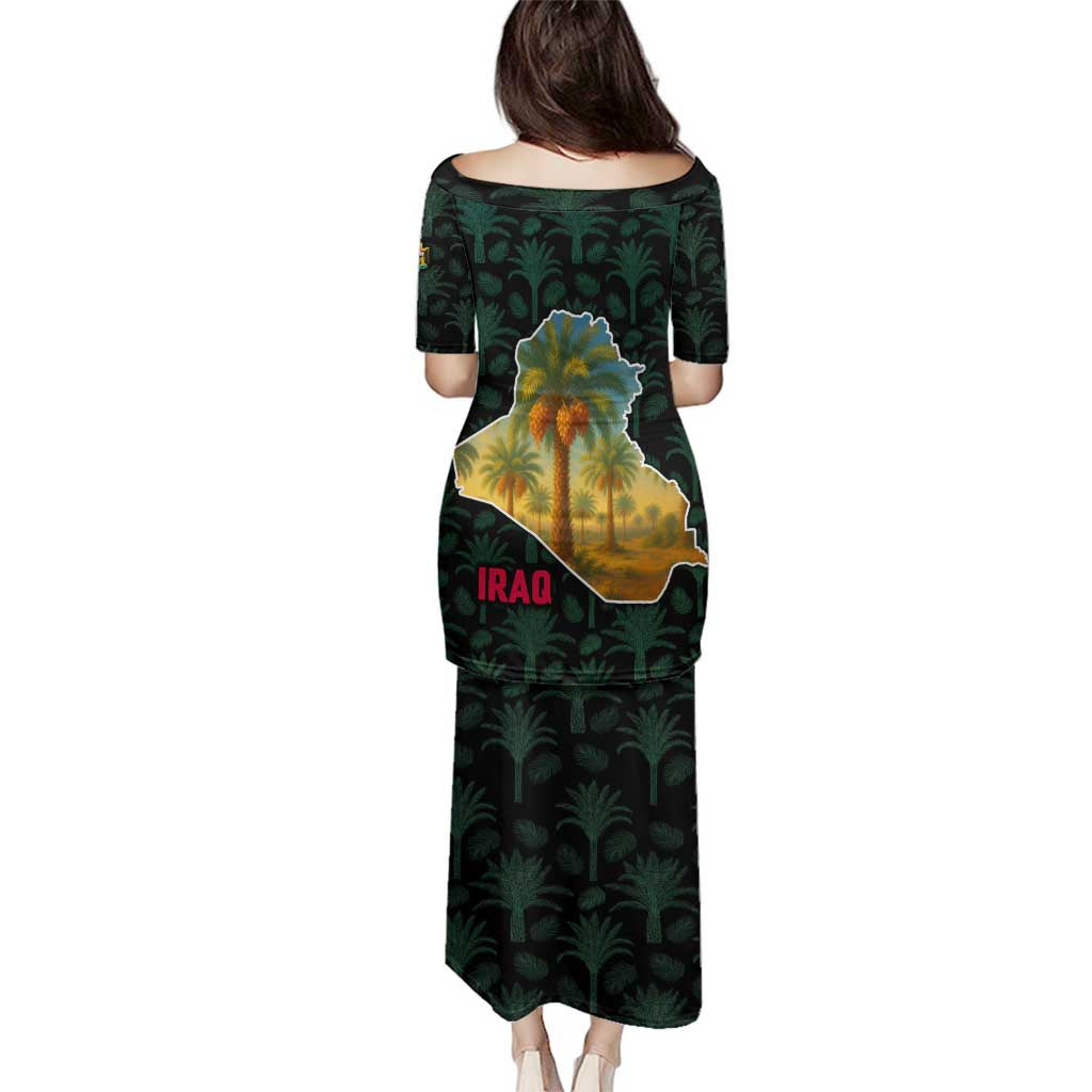 Iraq Family Matching Puletasi and Hawaiian Shirt with Palm Tree Landscape and Map Silhouette Design - Wonder Print Shop