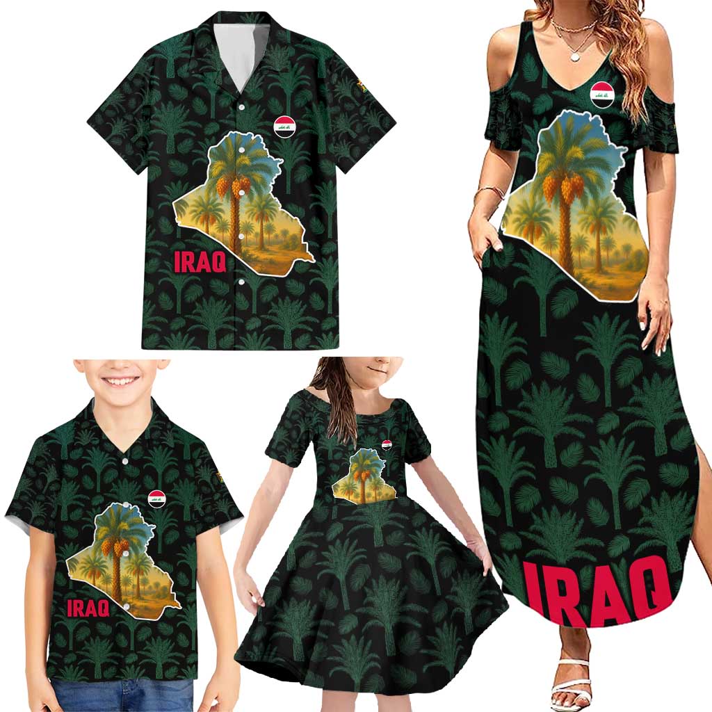 Iraq Family Matching Summer Maxi Dress and Hawaiian Shirt with Palm Tree Landscape and Map Silhouette Design - Wonder Print Shop