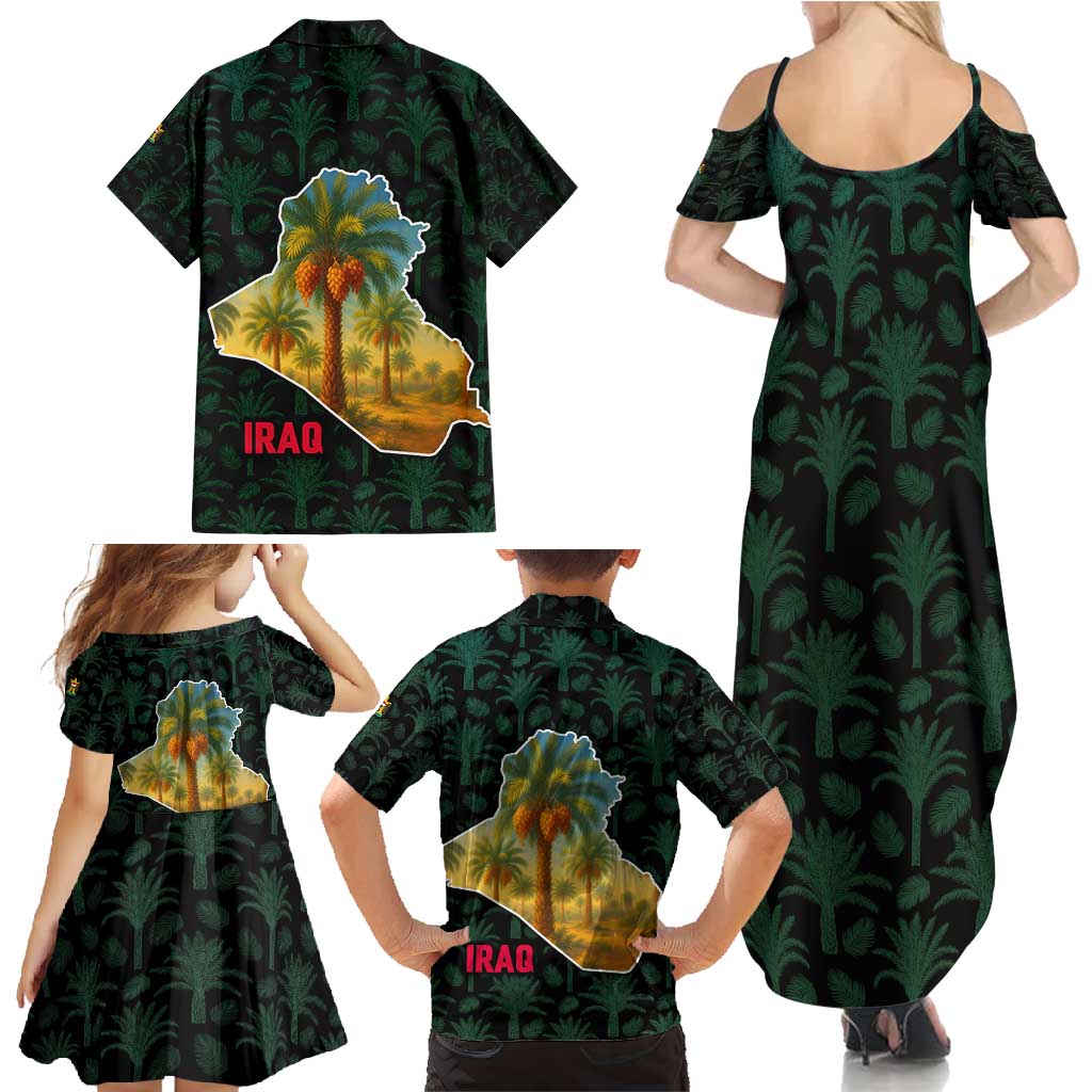Iraq Family Matching Summer Maxi Dress and Hawaiian Shirt with Palm Tree Landscape and Map Silhouette Design - Wonder Print Shop