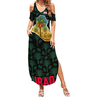Iraq Family Matching Summer Maxi Dress and Hawaiian Shirt with Palm Tree Landscape and Map Silhouette Design - Wonder Print Shop