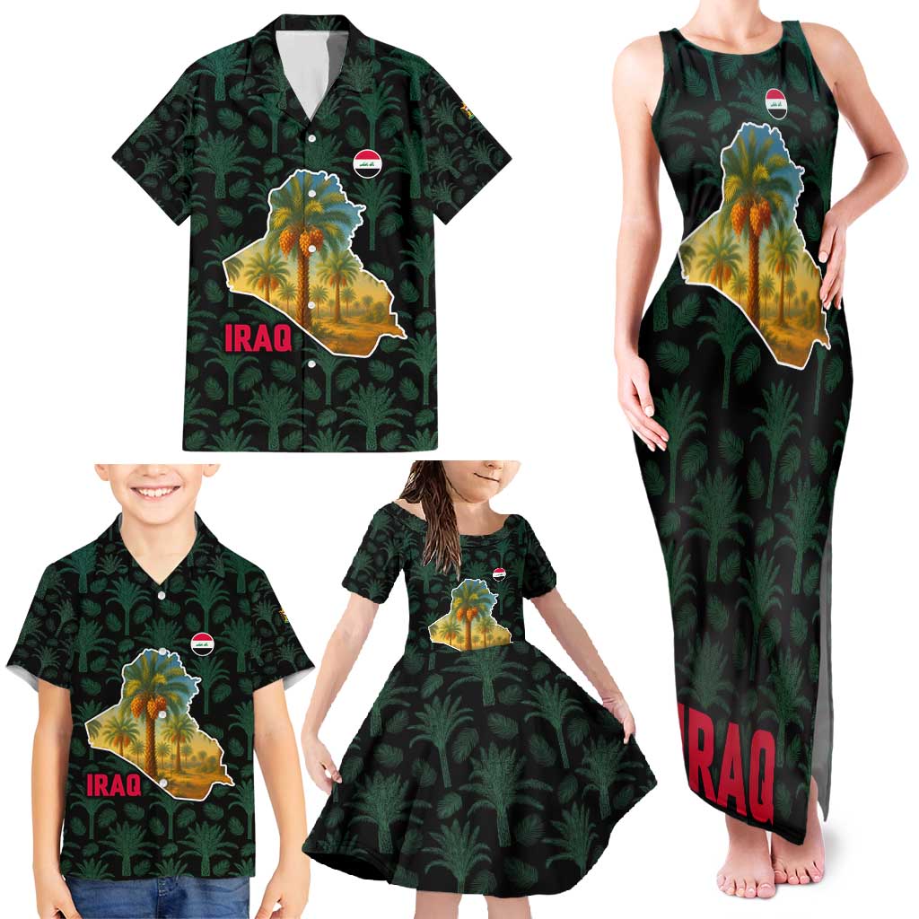 Iraq Family Matching Tank Maxi Dress and Hawaiian Shirt with Palm Tree Landscape and Map Silhouette Design - Wonder Print Shop