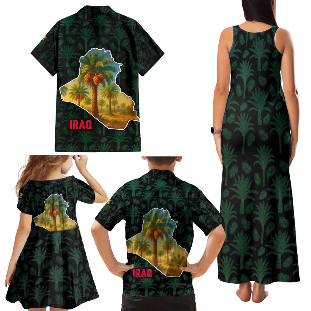 Iraq Family Matching Tank Maxi Dress and Hawaiian Shirt with Palm Tree Landscape and Map Silhouette Design - Wonder Print Shop