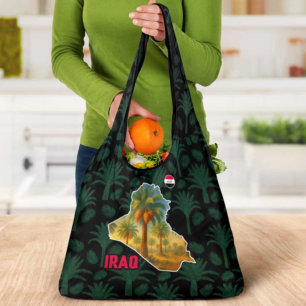 Iraq Grocery Bag with Palm Tree Landscape and Map Silhouette Design - Wonder Print Shop
