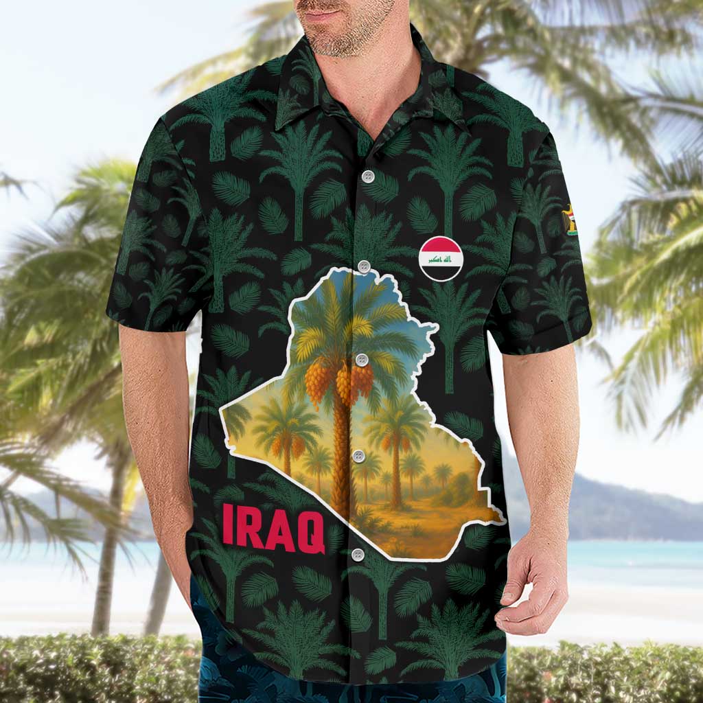 Iraq Hawaiian Shirt with Palm Tree Landscape and Map Silhouette Design - Wonder Print Shop