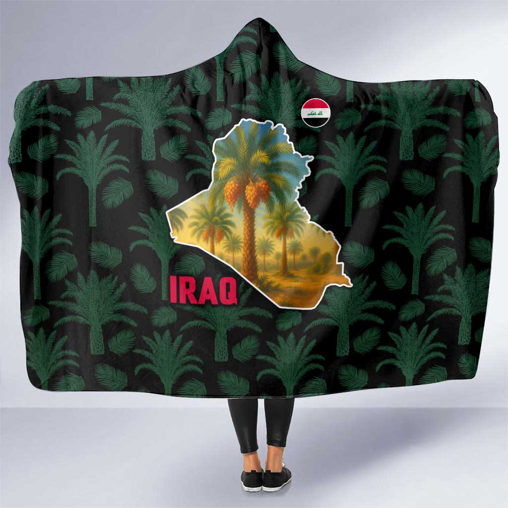 Iraq Hooded Blanket with Palm Tree Landscape and Map Silhouette Design - Wonder Print Shop