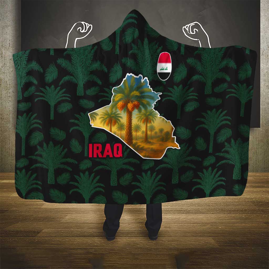Iraq Hooded Blanket with Palm Tree Landscape and Map Silhouette Design - Wonder Print Shop