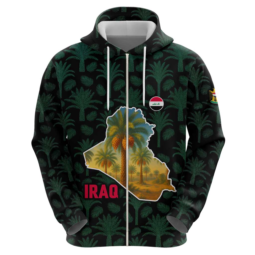 Iraq Hoodie with Palm Tree Landscape and Map Silhouette Design - Wonder Print Shop
