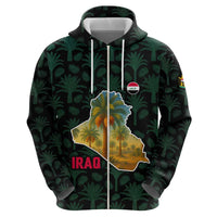 Iraq Hoodie with Palm Tree Landscape and Map Silhouette Design - Wonder Print Shop