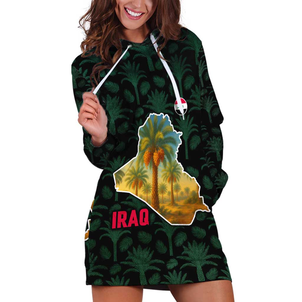 Iraq Hoodie Dress with Palm Tree Landscape and Map Silhouette Design - Wonder Print Shop