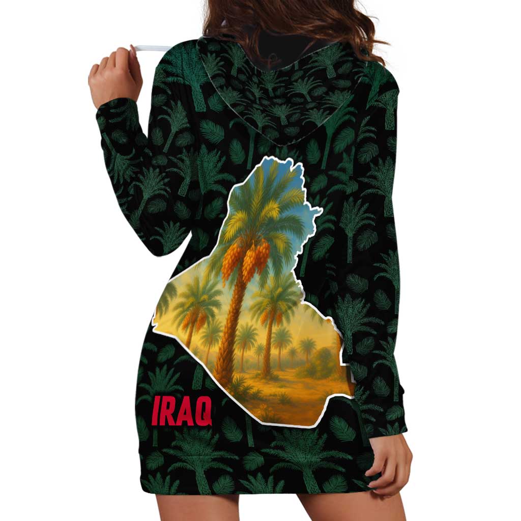 Iraq Hoodie Dress with Palm Tree Landscape and Map Silhouette Design - Wonder Print Shop