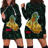 Iraq Hoodie Dress with Palm Tree Landscape and Map Silhouette Design - Wonder Print Shop