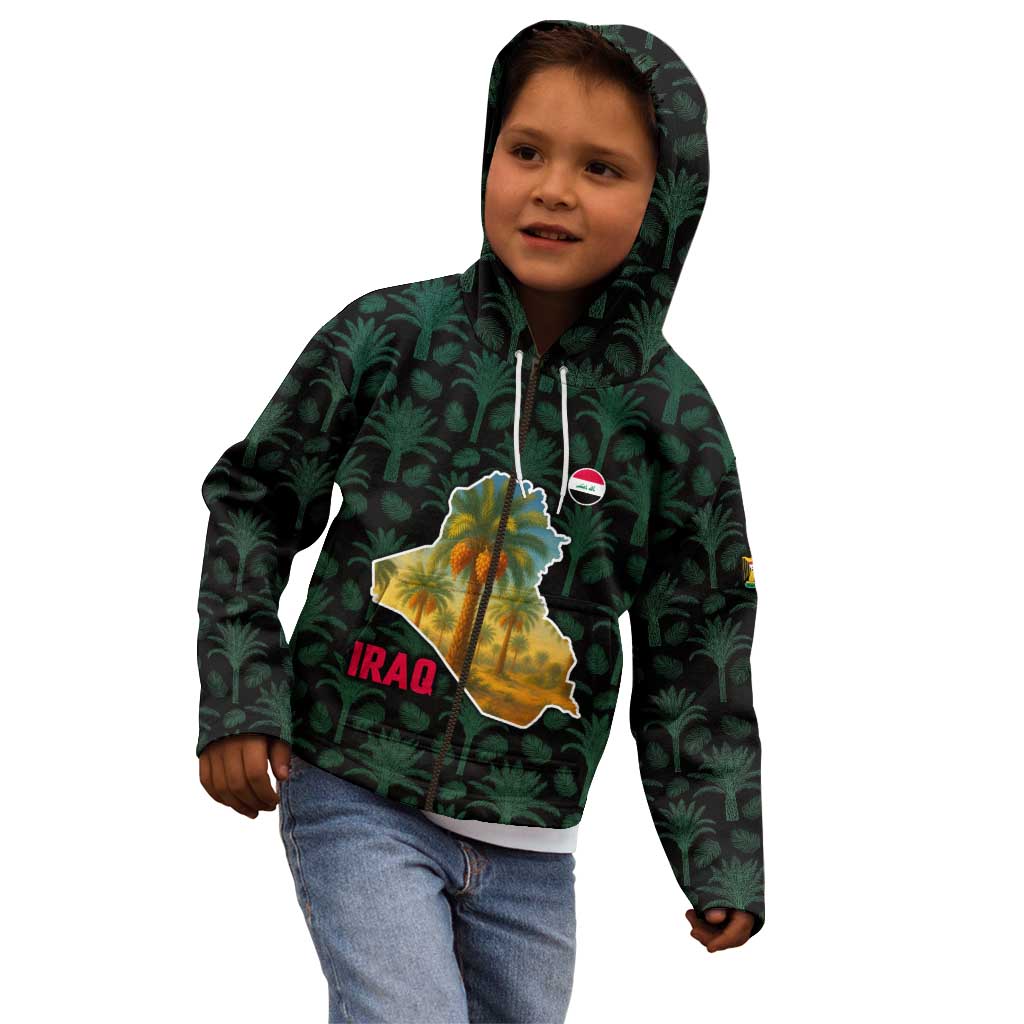 Iraq Kid Hoodie with Palm Tree Landscape and Map Silhouette Design - Wonder Print Shop