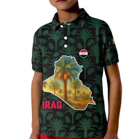 Iraq Kid Polo Shirt with Palm Tree Landscape and Map Silhouette Design - Wonder Print Shop