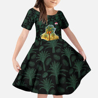 Iraq Kid Short Sleeve Dress with Palm Tree Landscape and Map Silhouette Design - Wonder Print Shop