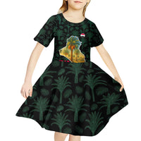 Iraq Kid Short Sleeve Dress with Palm Tree Landscape and Map Silhouette Design - Wonder Print Shop
