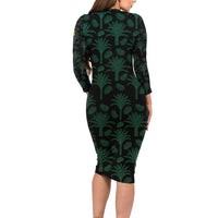 Iraq Long Sleeve Bodycon Dress with Palm Tree Landscape and Map Silhouette Design - Wonder Print Shop