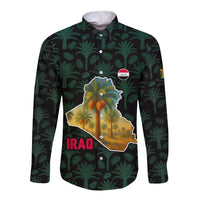 Iraq Long Sleeve Button Shirt with Palm Tree Landscape and Map Silhouette Design - Wonder Print Shop