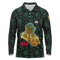 Iraq Long Sleeve Polo Shirt with Palm Tree Landscape and Map Silhouette Design - Wonder Print Shop