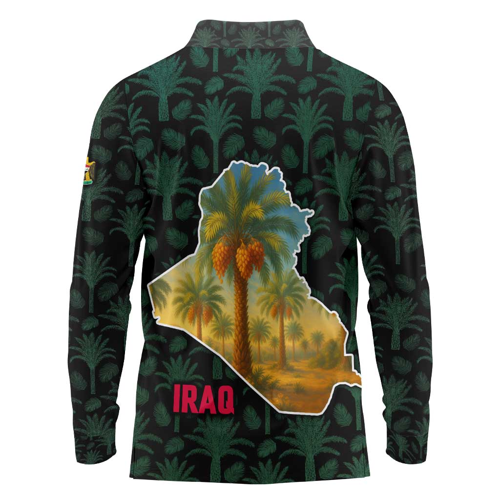 Iraq Long Sleeve Polo Shirt with Palm Tree Landscape and Map Silhouette Design - Wonder Print Shop
