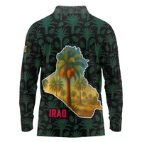 Iraq Long Sleeve Polo Shirt with Palm Tree Landscape and Map Silhouette Design - Wonder Print Shop