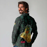 Iraq Long Sleeve Polo Shirt with Palm Tree Landscape and Map Silhouette Design - Wonder Print Shop